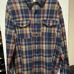 J. Crew Navy and Mustard Plaid Shirt